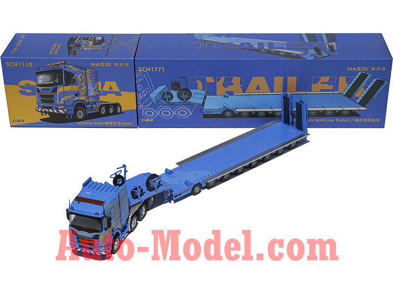 1:64 Masdi Scania R650 with Eight-Axle Semi Low Trailer Blue | eBay